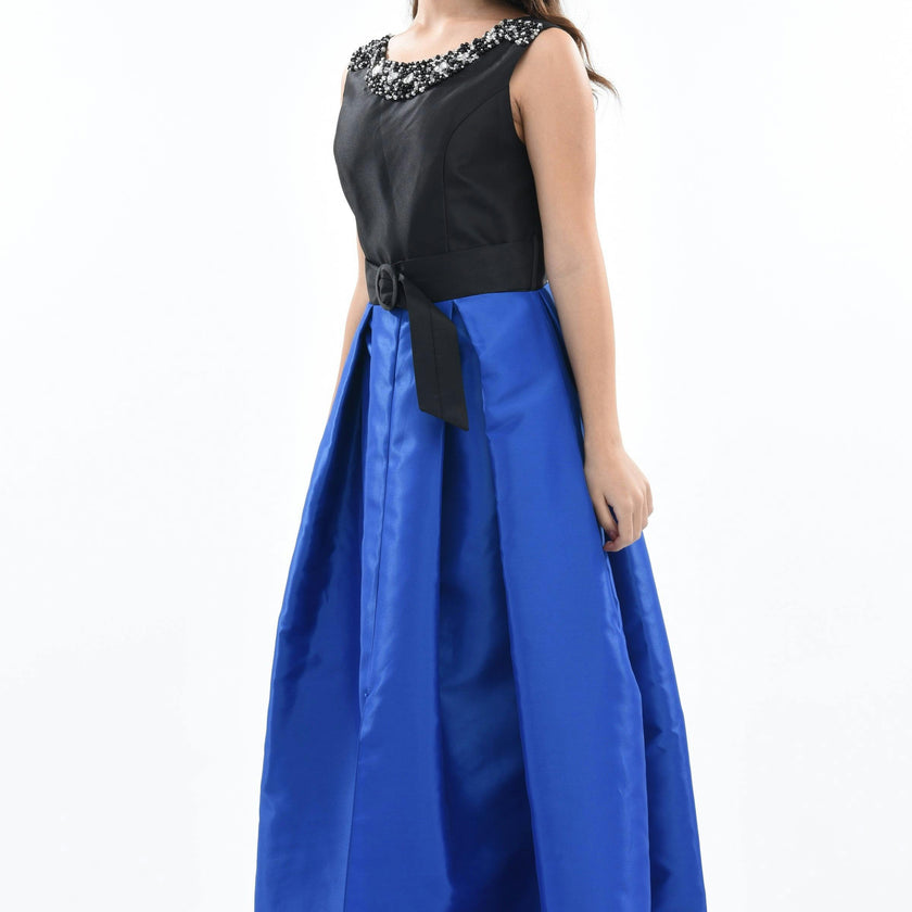 Blue Lucena Sleeveless Gem Gown