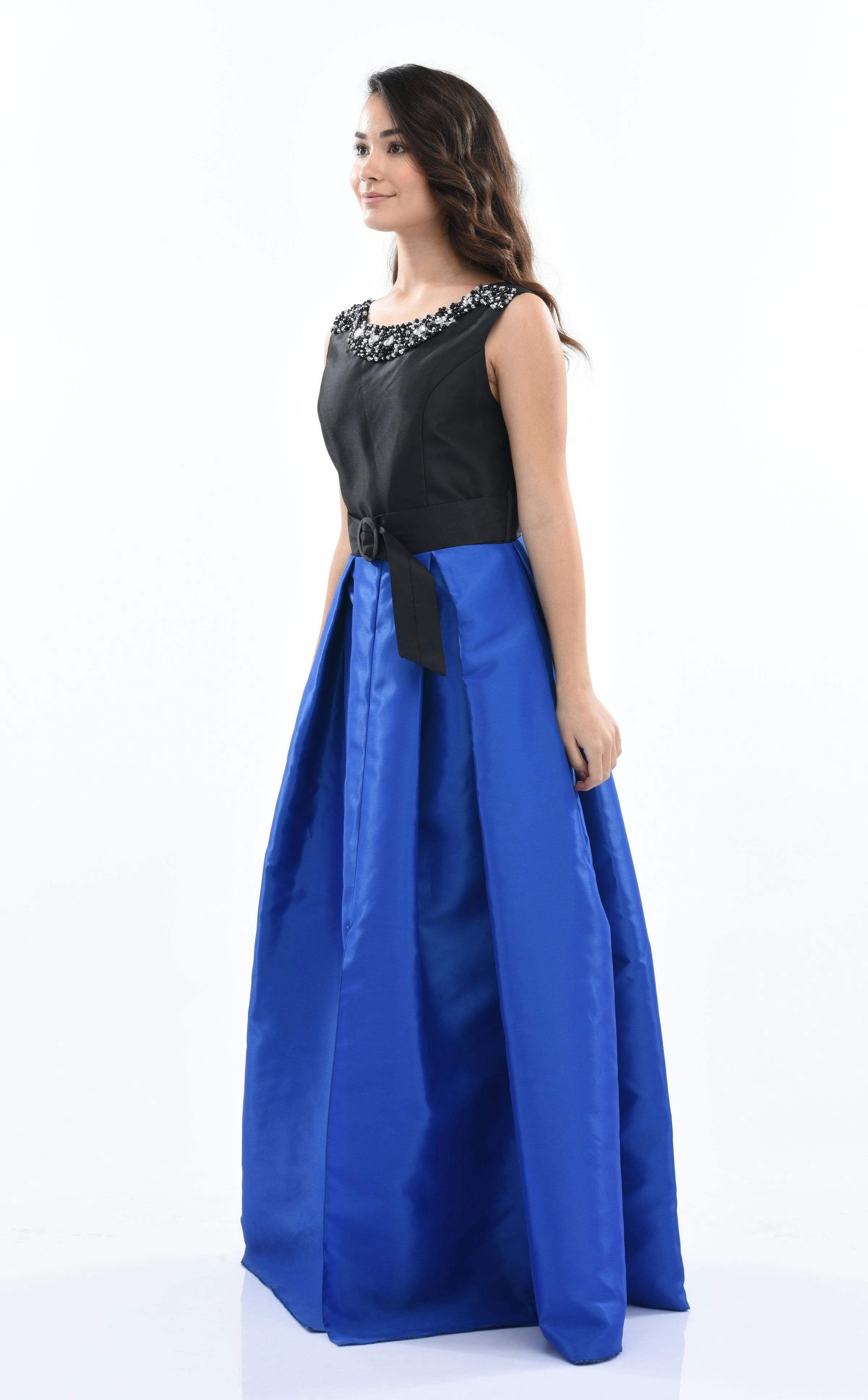 Blue Lucena Sleeveless Gem Gown
