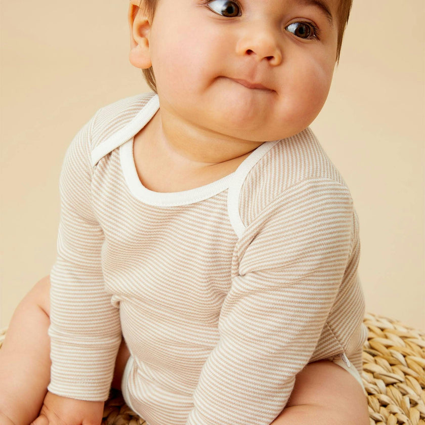 Long Sleeve Bodysuit - Oatmeal Stripe