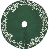Handmade Green Christmas Tree Skirt in Felt - Cream Branches and Stars - 60”