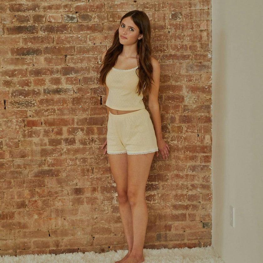 Lizzie Pastel Yellow With White Lace Heart Pointelle Tank