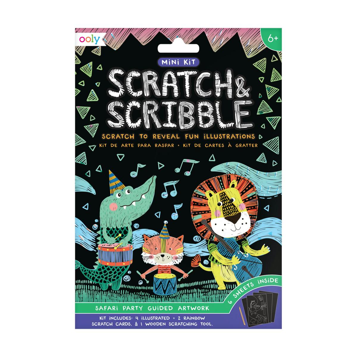 Scratch and Scribble Mini Scratch Art Kit - Safari Party - 6 Cards