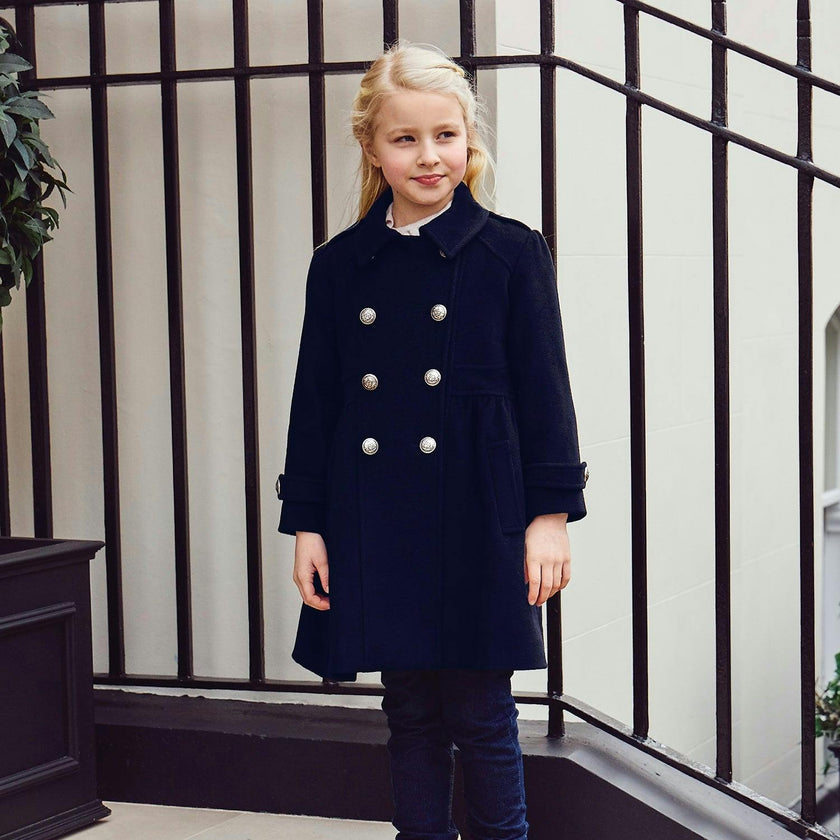 Westminster Cashmere Girls Dress Coat - Ink Blue