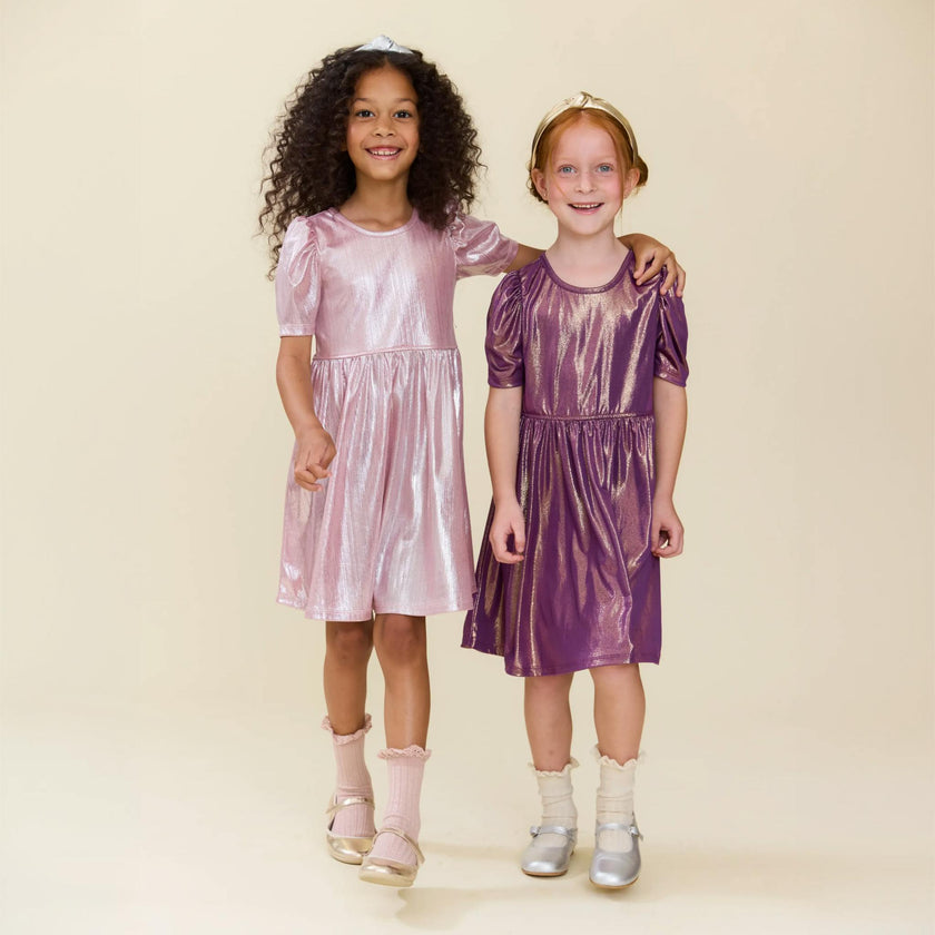 Girls Lame Laurie Dress - Glitter Pink