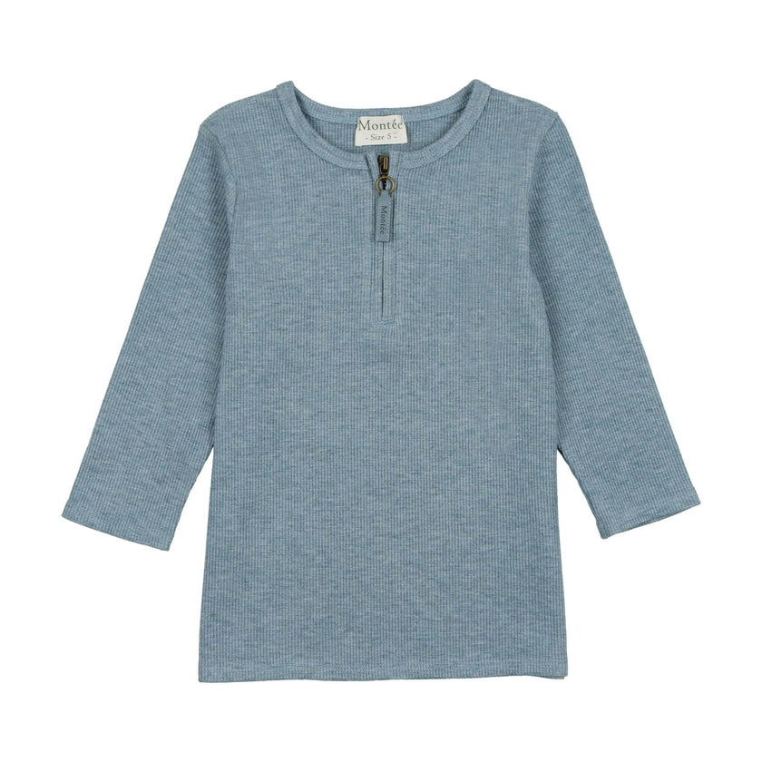 Soft Ribbed 3-Quarter Sleeve Zipped Henley Shirt
