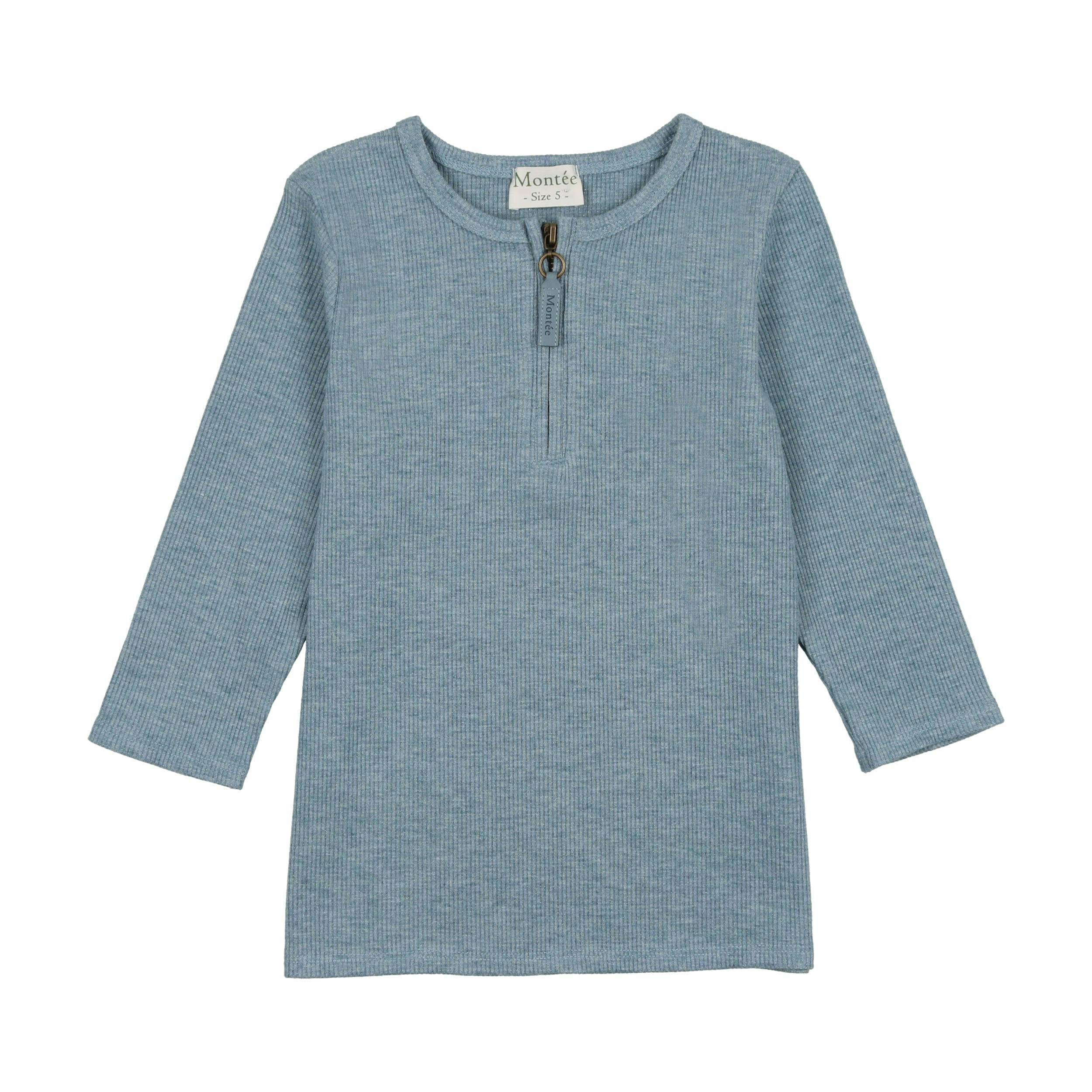 Soft Ribbed 3-Quarter Sleeve Zipped Henley Shirt