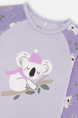 Organic Cotton Two Piece Pajama Set Purple Koala Print