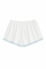 Teddy White With Pastel Blue Lace Heart Pointelle Shorts