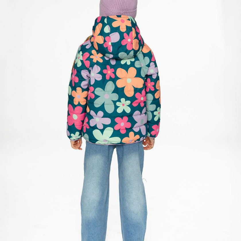 Quilted Mid-Season Jacket Green Floral Print
