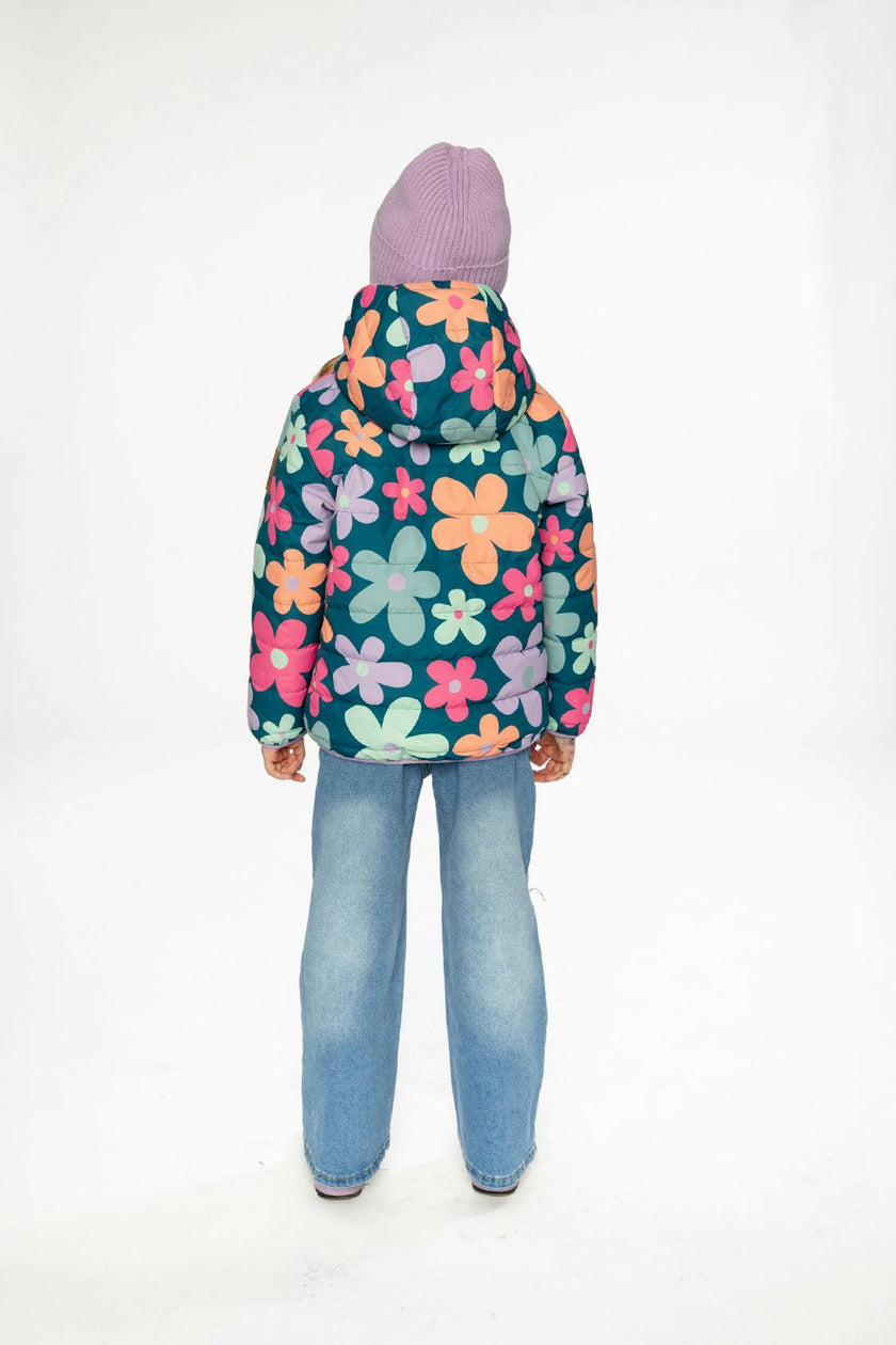 Quilted Mid-Season Jacket Green Floral Print