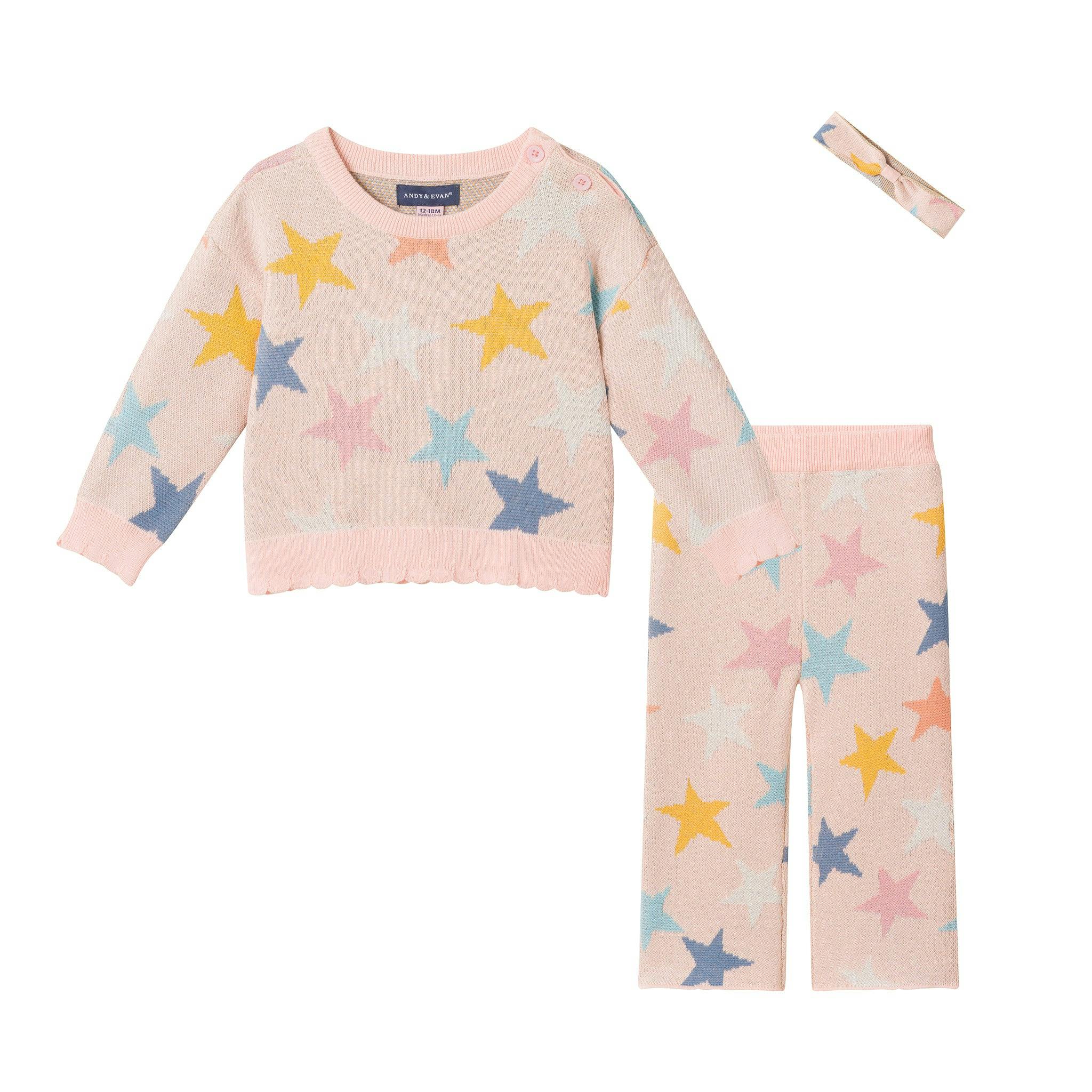 Infant Girls 3-Piece Sweater Set | Pastel Stars - Pink