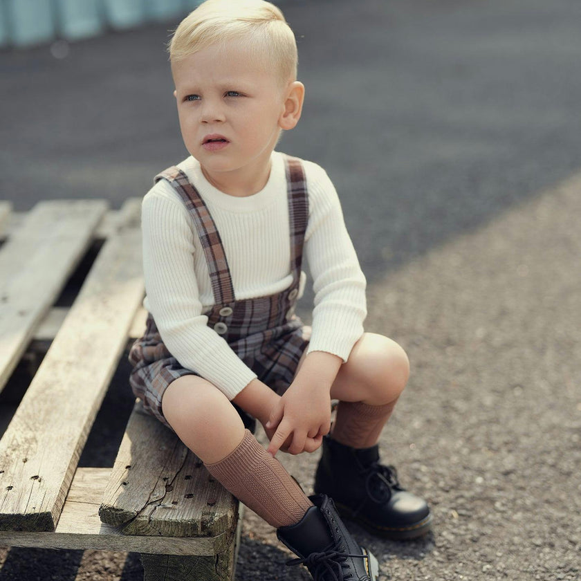 Novelty Plaid High Shoulder Strap Short Overalls
