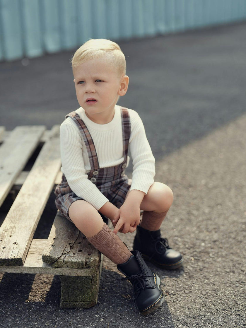 Novelty Plaid High Shoulder Strap Short Overalls