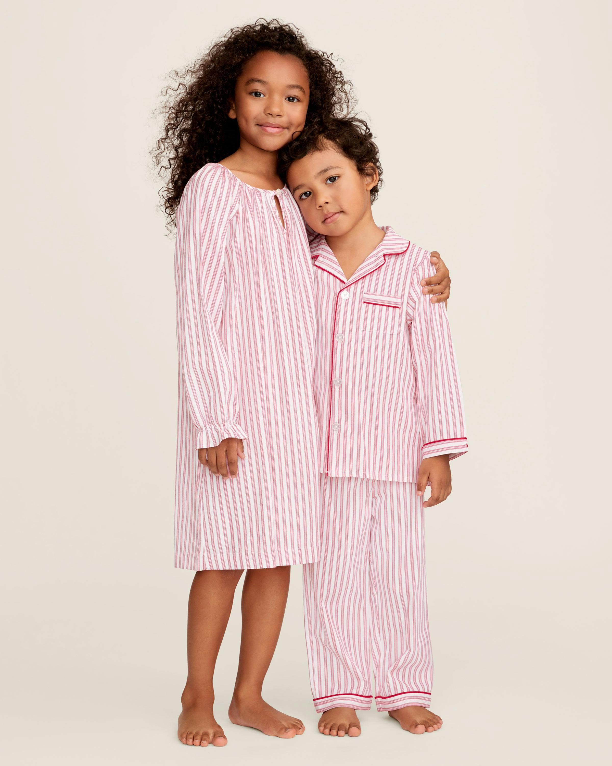 Girl's Twill Delphine Nightgown in Antique Red Ticking