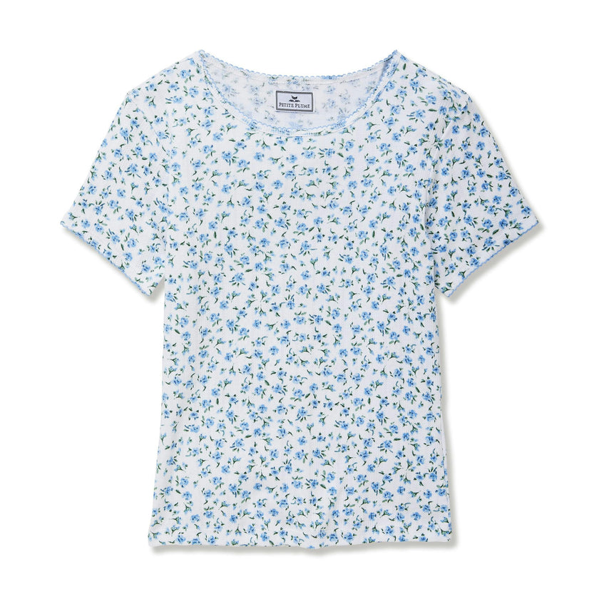 Women's Pointelle T-Shirt in Blue Floral