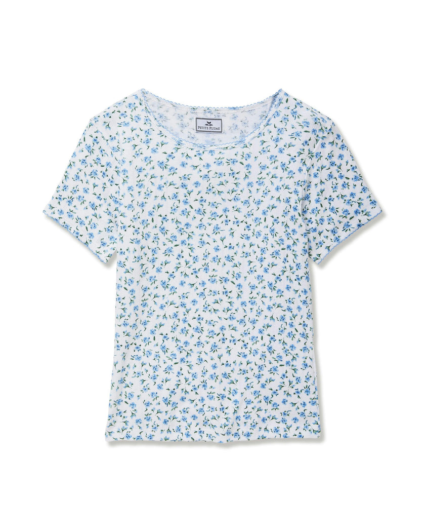 Women's Pointelle T-Shirt in Blue Floral
