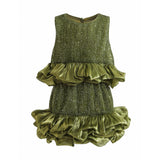 Green Evadelle Satin Ruffle Skirt Set
