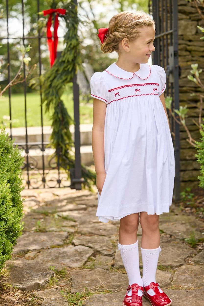 Smocked Louisa Dress - Red Bow