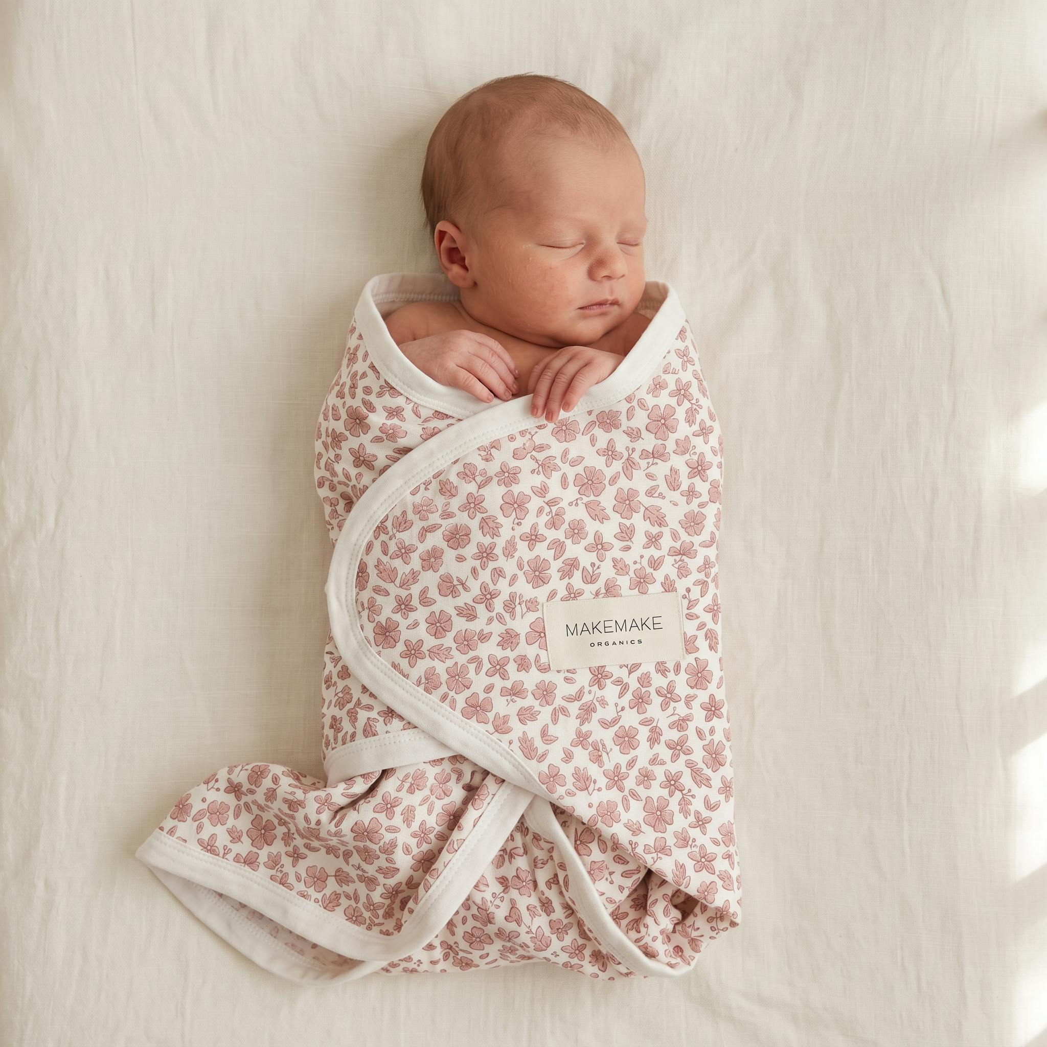 Organic Swaddle Blanket & Hat Set - Wild Petal