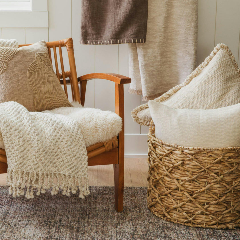Jute Terrain Beige Textured Woven Throw Pillow