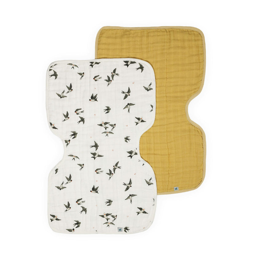 Organic Cotton Muslin Burp Cloth 2 Pack - Swallows + Wheat