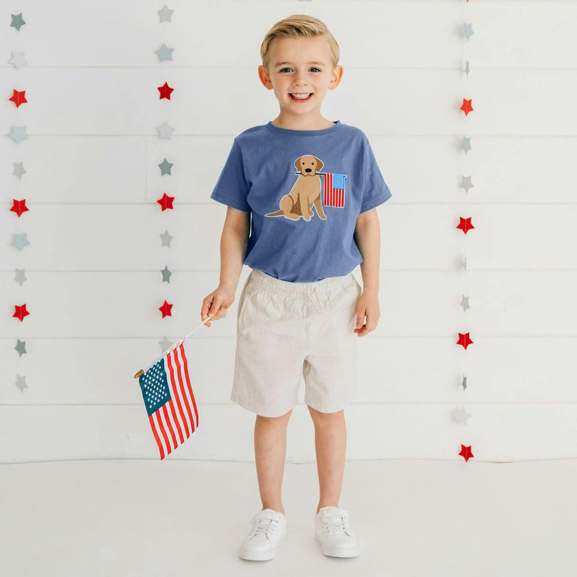 Patriotic Pup Patch Short Sleeve T-Shirt - Indigo