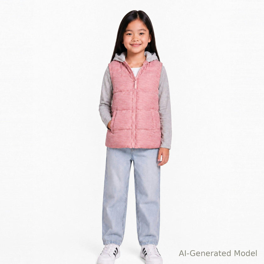 Hooded Puffer Vest Jacket | Pink Heather