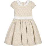 Short Sleeve Linen Dress with Peter Pan Collar, Brown
