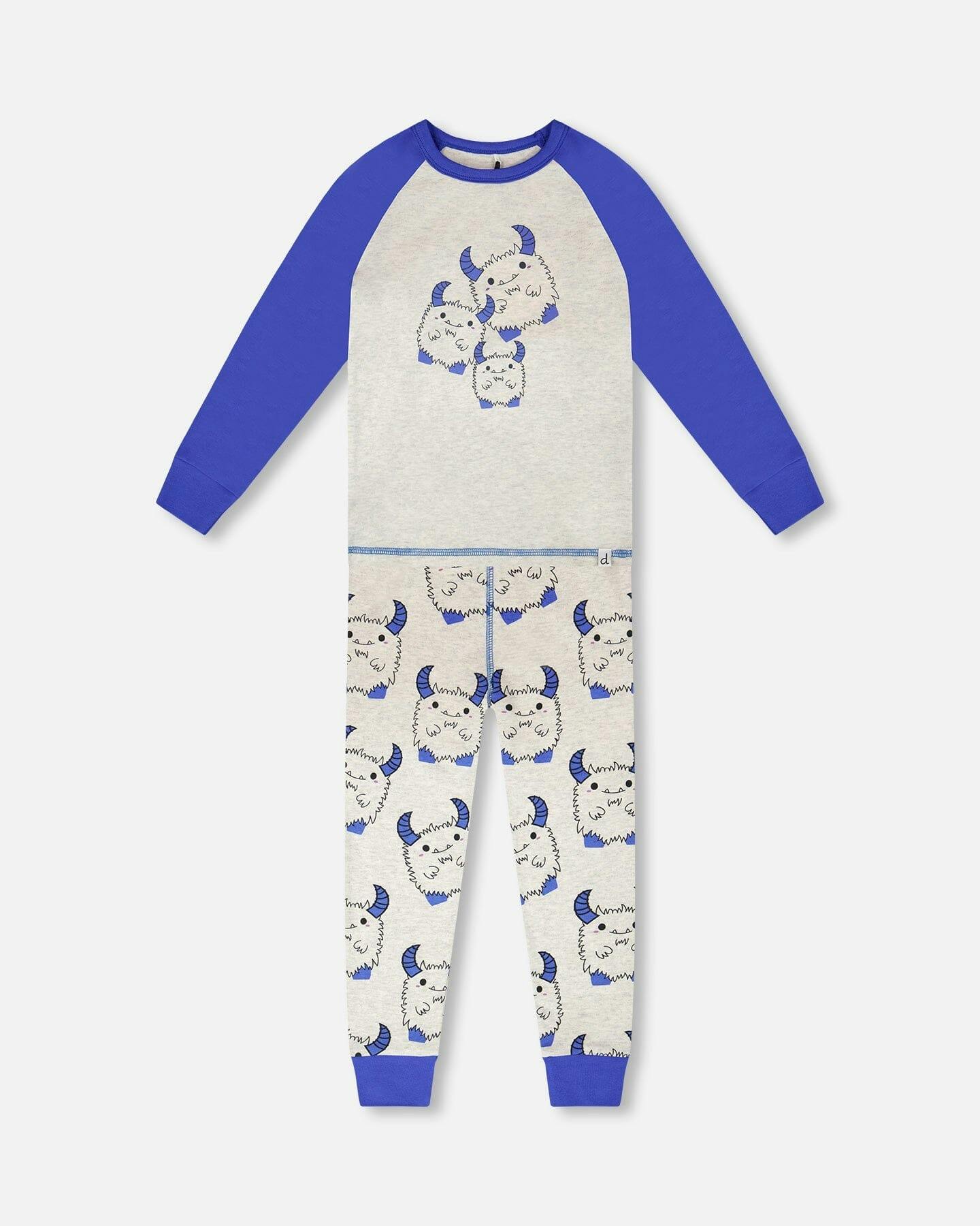 Organic Cotton Two-Piece Pyjama Set Grey Mix Monster Print