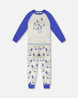 Organic Cotton Two-Piece Pyjama Set Grey Mix Monster Print