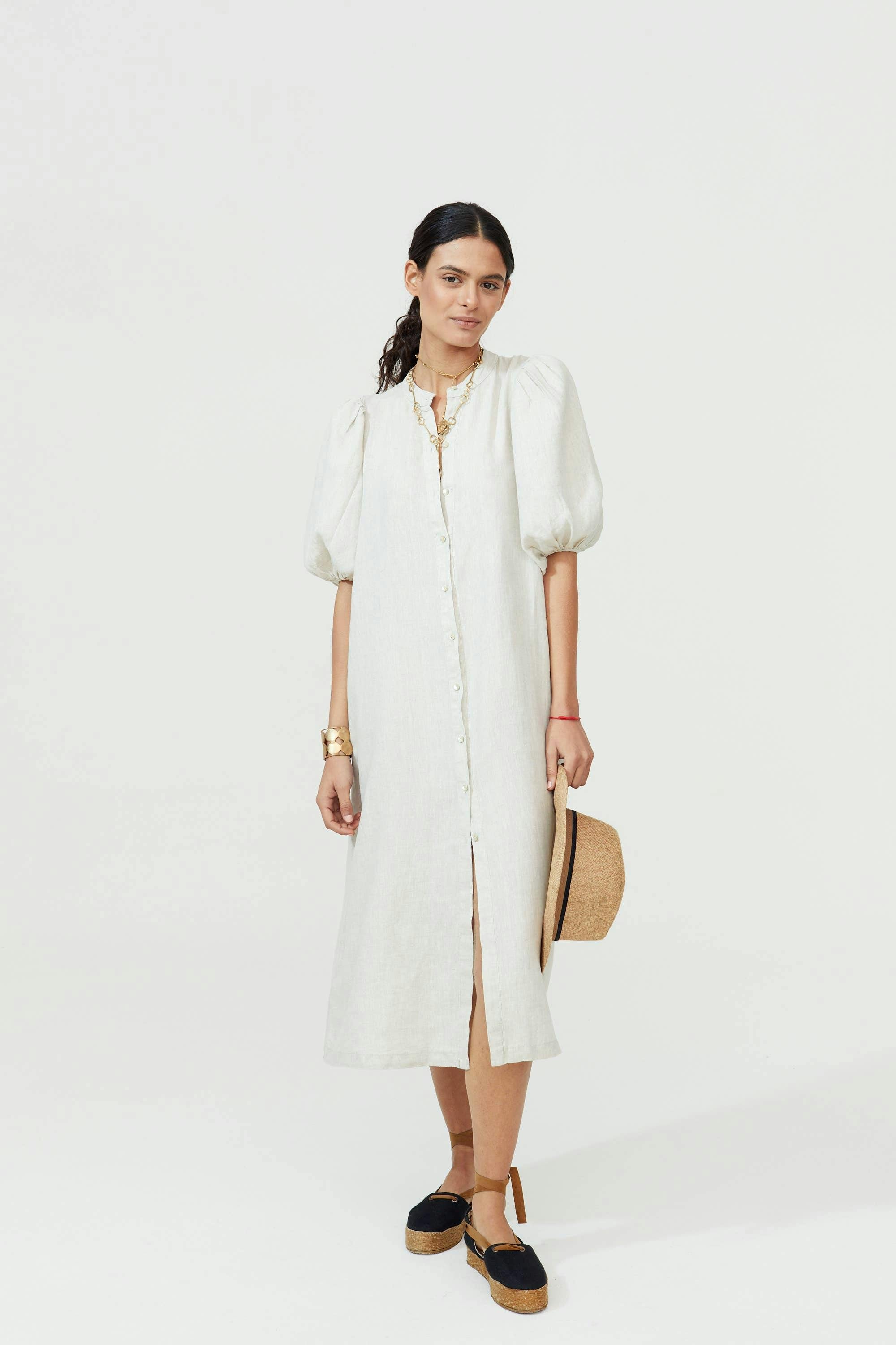 Bubble Linen Dress - Natural