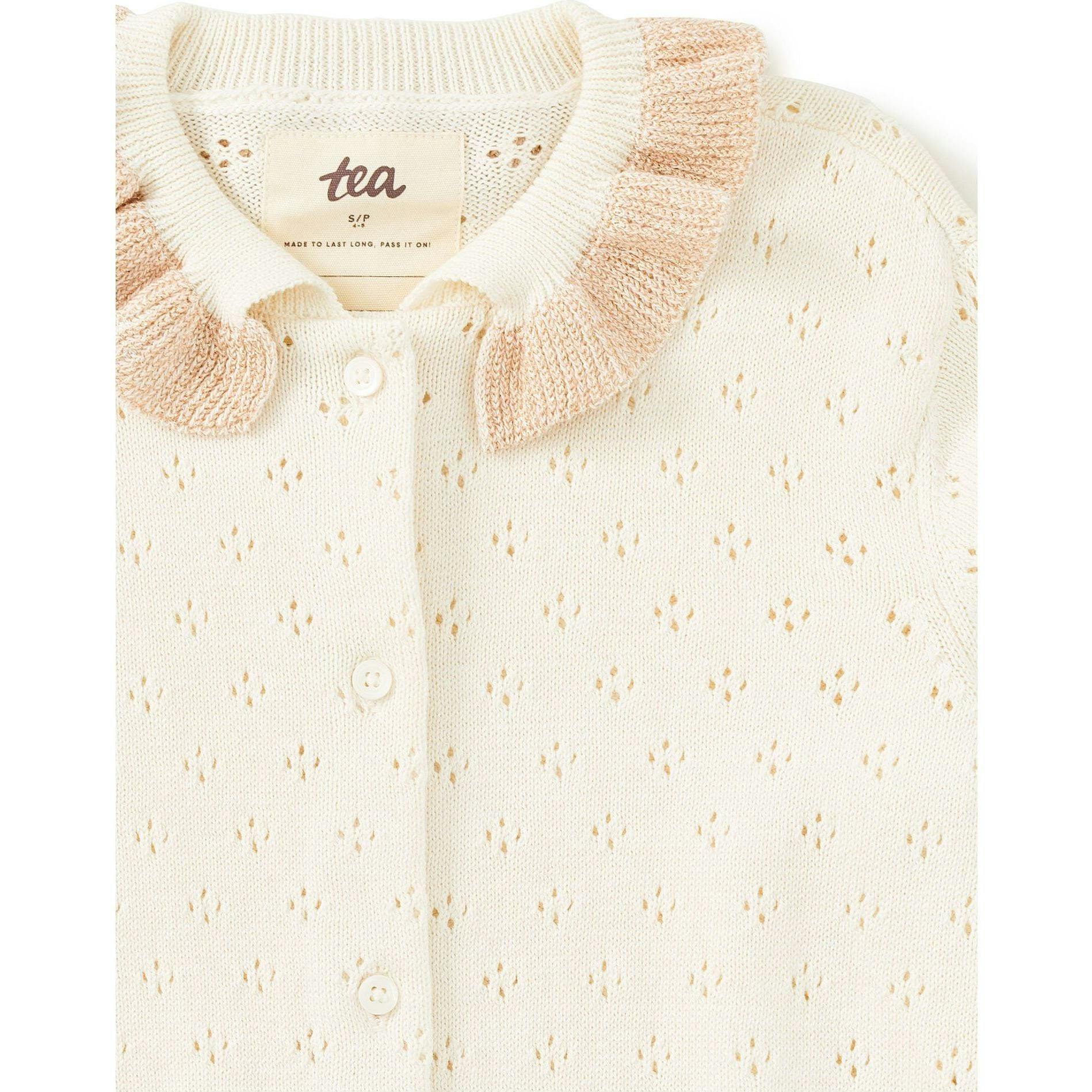 Collared Pointelle Cardigan, White