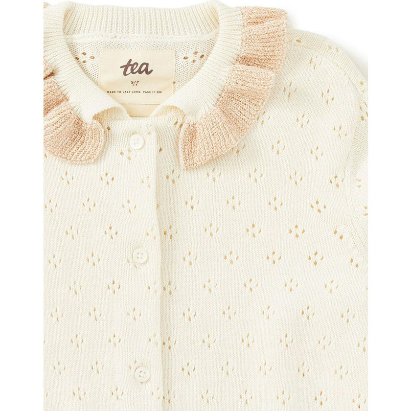 Collared Pointelle Cardigan, White