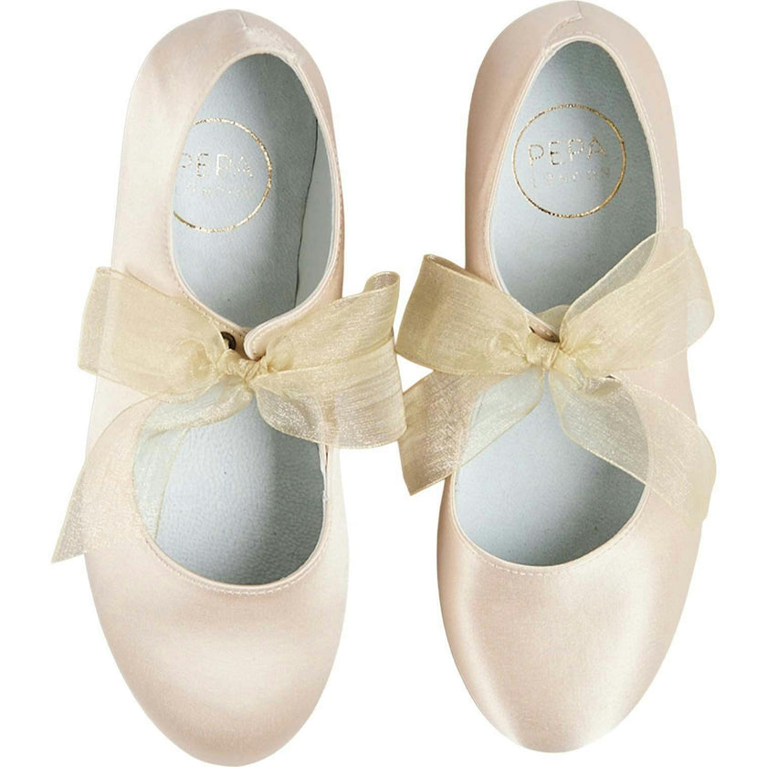 Satin Organza Bow Party Shoes in Champagne (24-37EU)