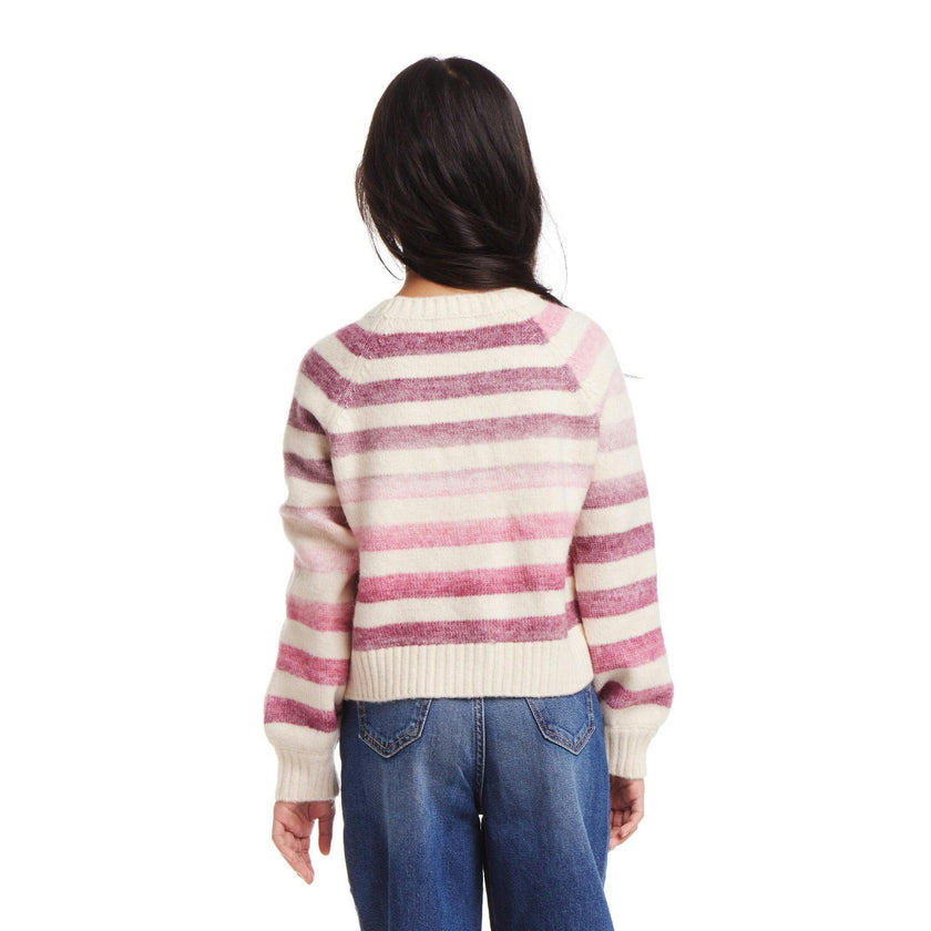Kids Oatmeal/Purple Ombre Stripe Cardigan