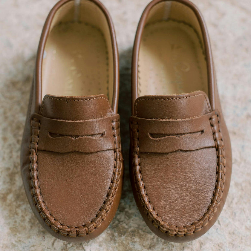 Tan Leather Boy Loafer Shoes