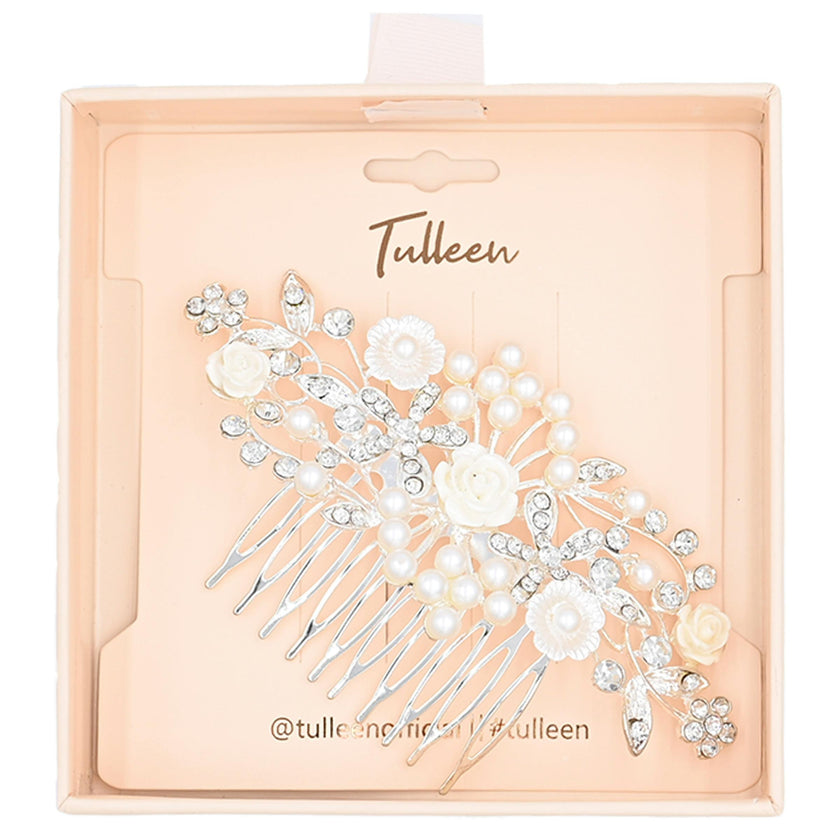 Crystal Pearl and Ivory Floral Hair Comb