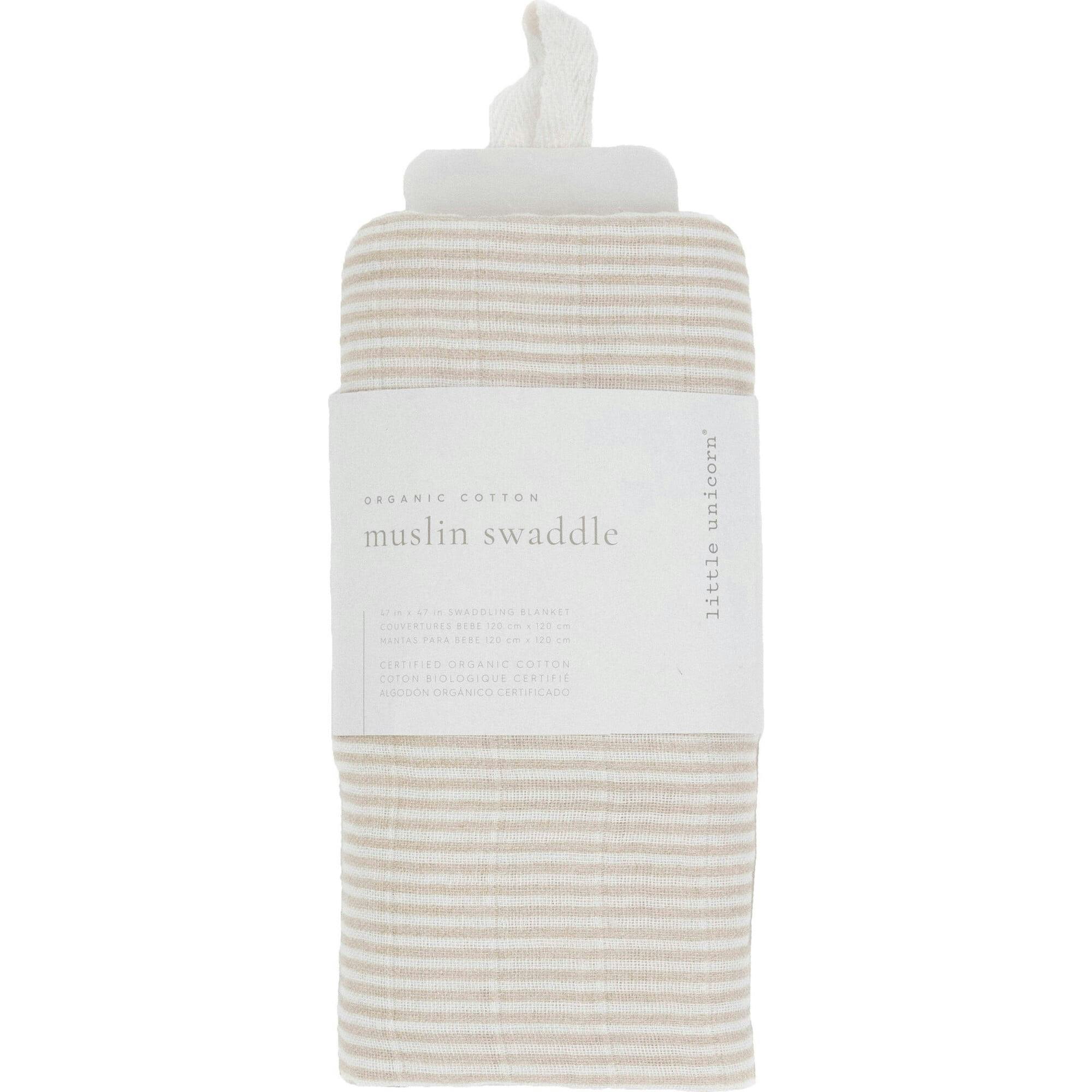 Organic Cotton Muslin Swaddle Blanket - Sand Stripe