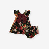 Posh Botanica Velour Bow Back Ruffled Dress Bummie Set