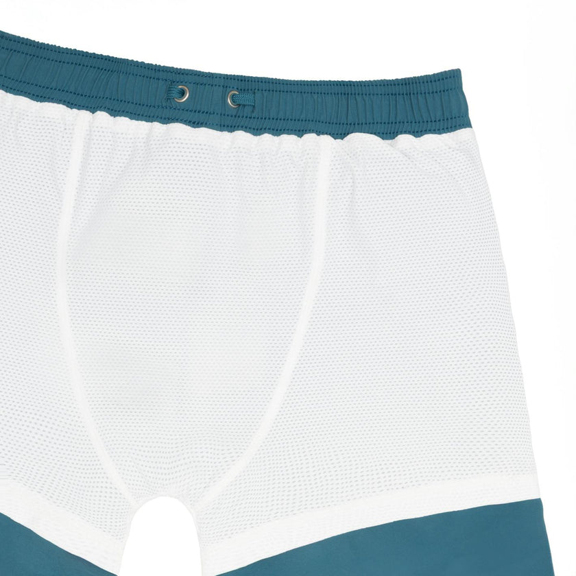 men's teal and dusk blue colorblock boardie