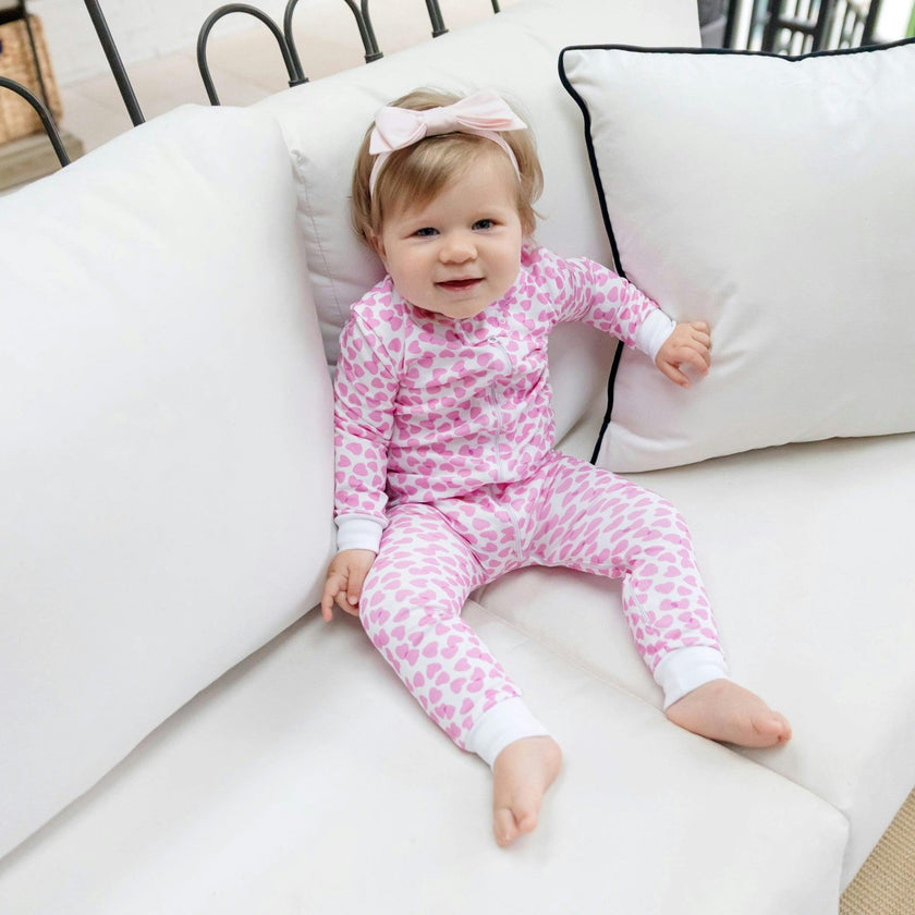 Parker Girls' Zipper Pajama - Confetti Hearts Pink