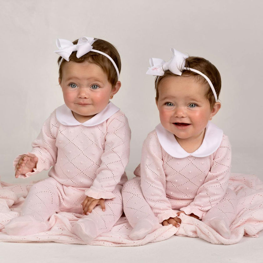 Girls Peter Pan Diamond Knit Romper
