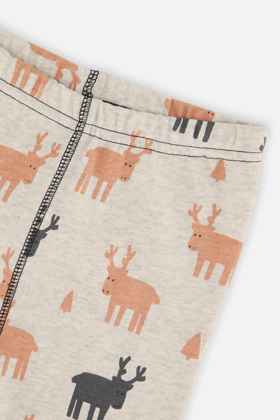 Organic Cotton Two Piece Pajama Set Beige Elk Print