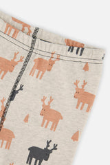 Organic Cotton Two Piece Pajama Set Beige Elk Print