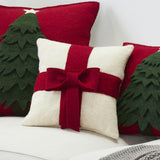 Red Bow Cream - Christmas Pillow Cover Hand Felted Wool - 20" / 14"