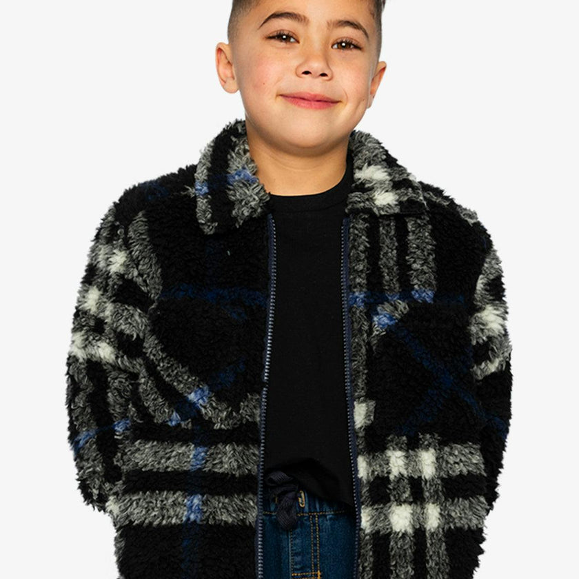 Zipped Overshirt Black and Blue Plaid