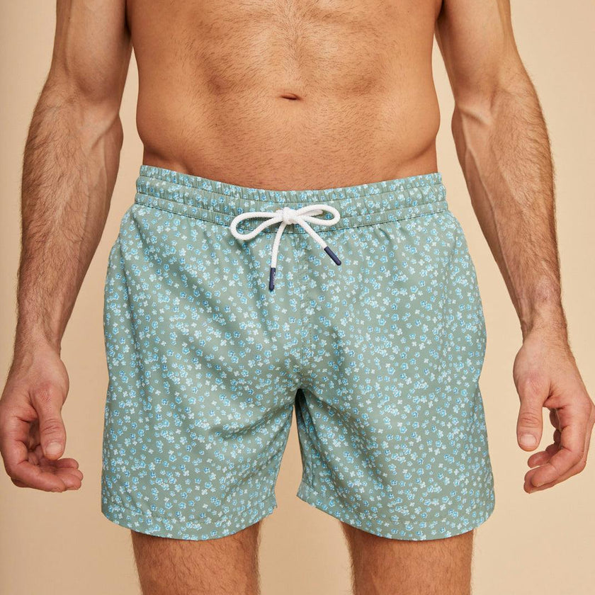Khaki Flowers Men's Swim Shorts