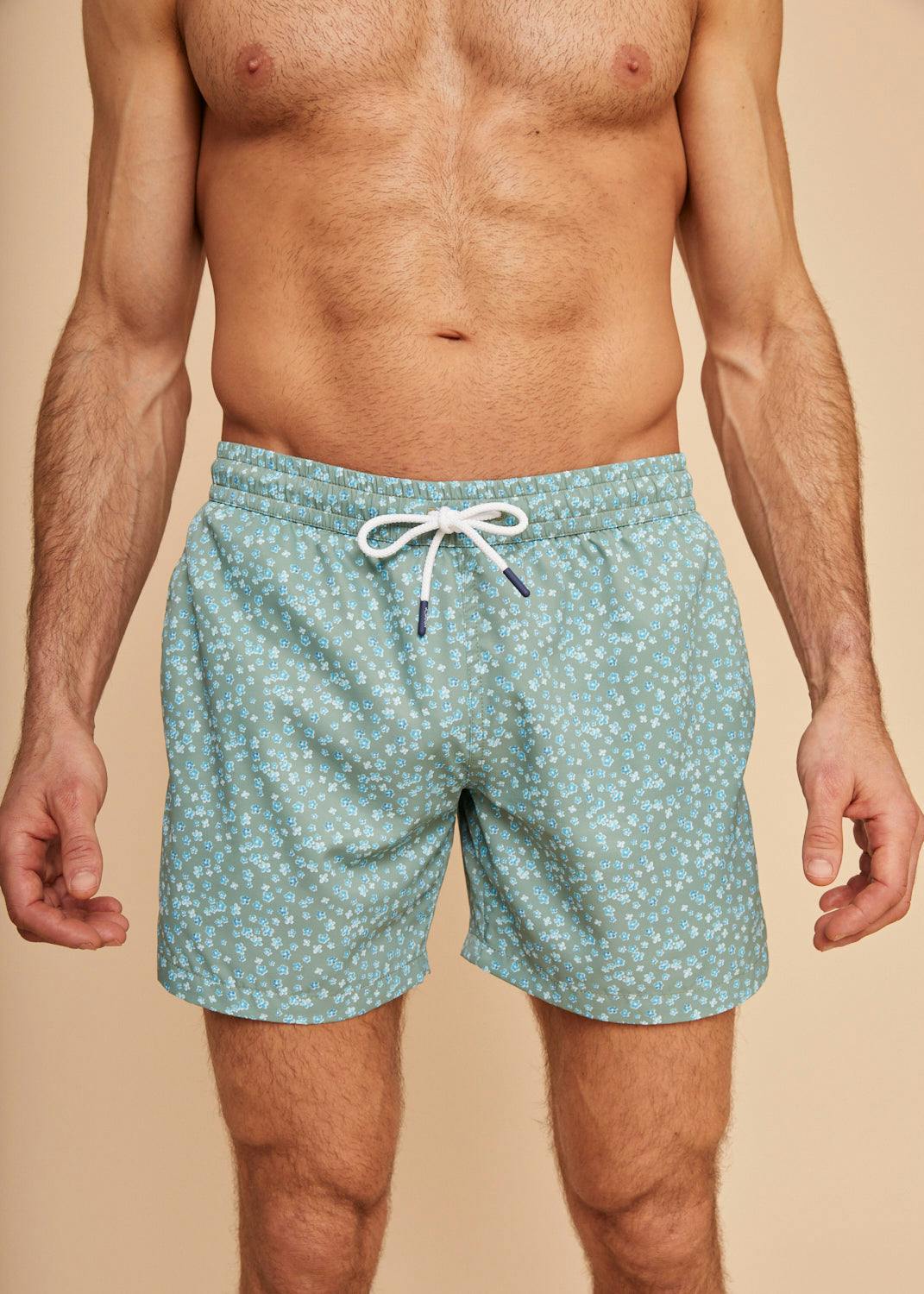Khaki Flowers Men's Swim Shorts