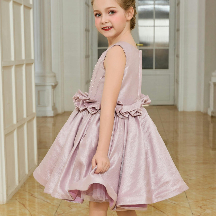 Purple Luminara Ruffle Waist Formal Dress