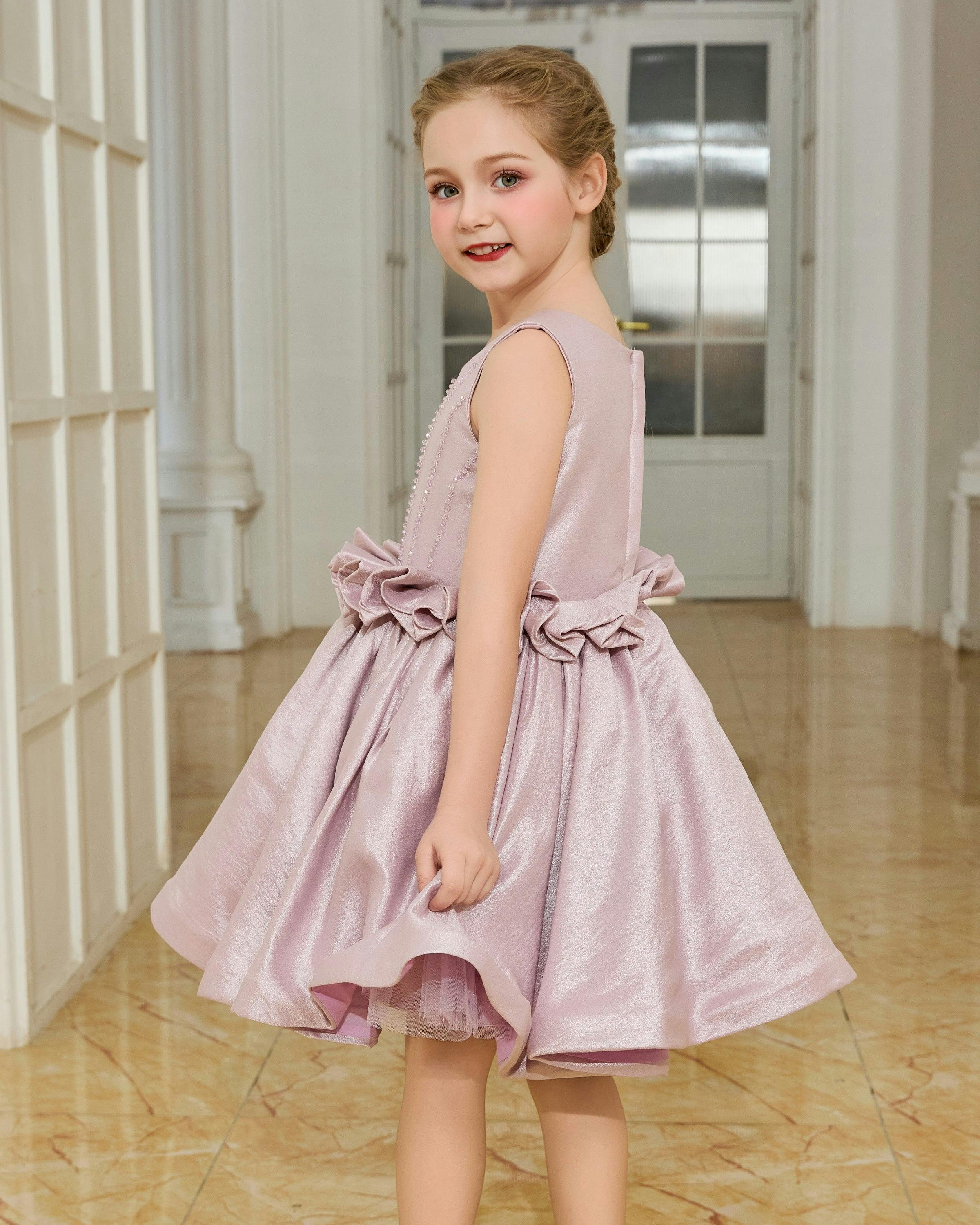 Purple Luminara Ruffle Waist Formal Dress